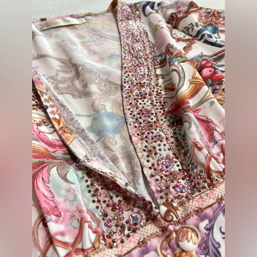 Boho Baroque Floral Maxi Dress Flowy Long Sleeve V Neck Scarf Print Cottagecore - Picture 9 of 15